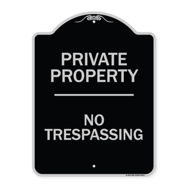 Signmission Designer Series Sign-No Trespassing, Black & Silver Heavy-Gauge Aluminum, 24" H, BS-1824-9811 A-DES-BS-1824-9811 - main